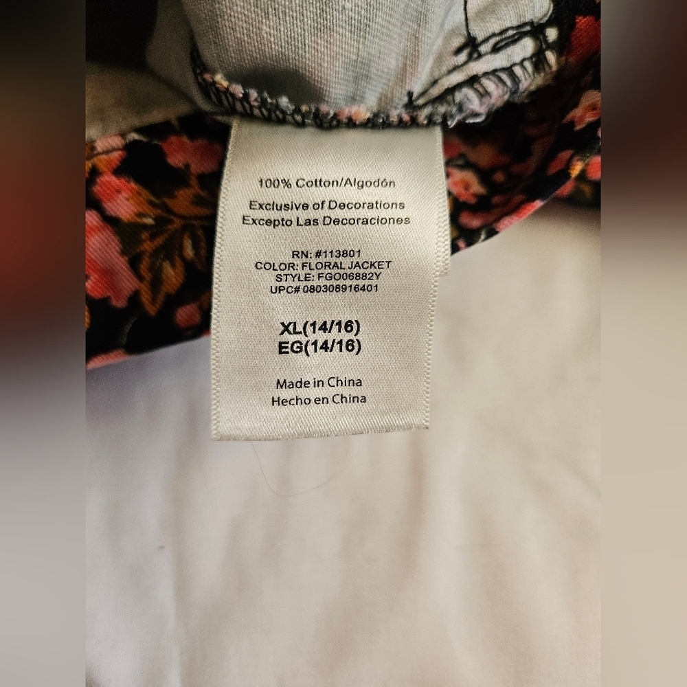 Social Standard By Sanctuary Black And Pink Floral Jean Jacket Size XL - Picture 6 of 13